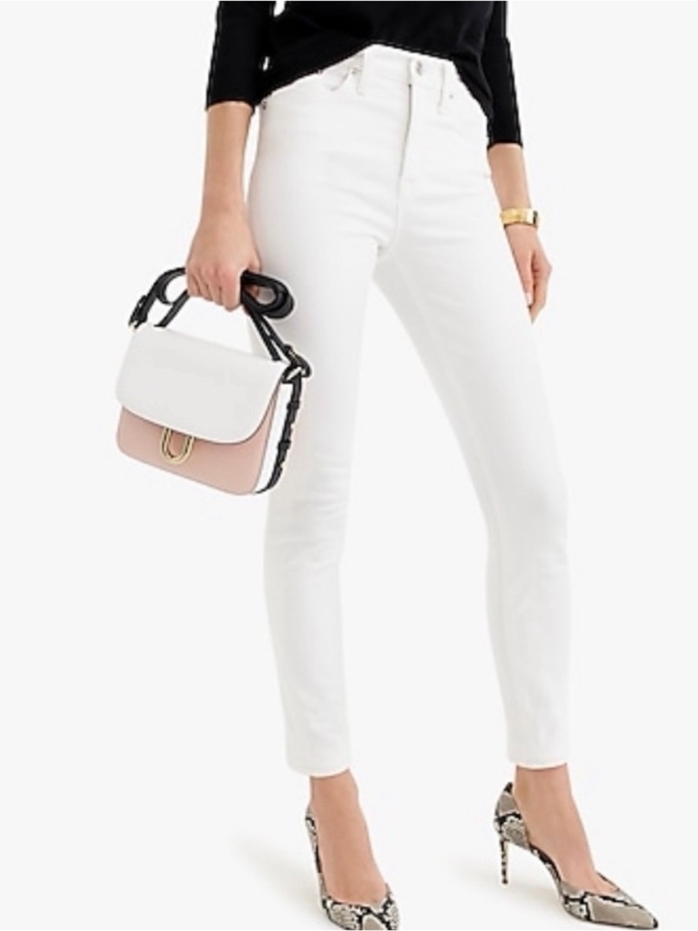 NWT J. Crew 9” high rise toothpick white Jean with perfecting pockets